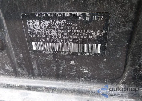 2013 Subaru Impreza 2.0I Sport Premium from USA, damaged, VIN JF1GPAL67D2820463